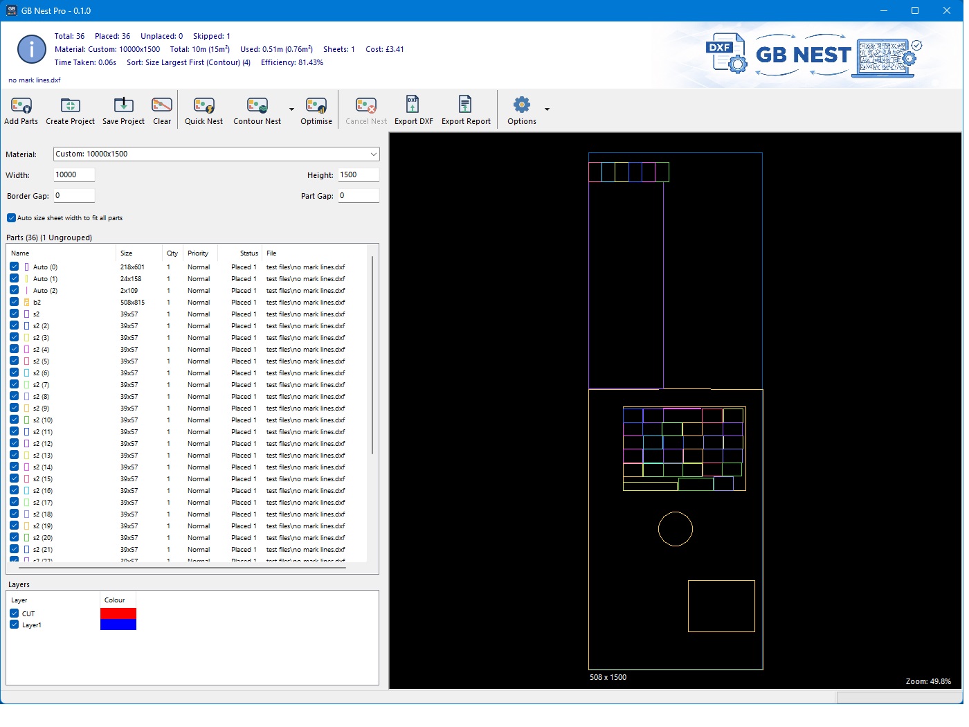 Hole nesting example - small parts placed inside larger parts